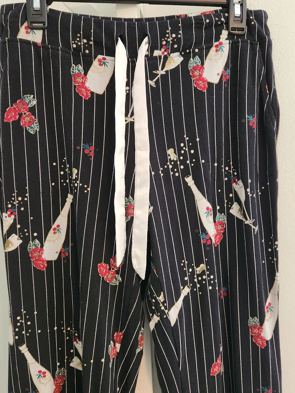 Soma Lounge Pants‎ Medium Navy Pinstripe Champagne Print Cotton Modal Like New!